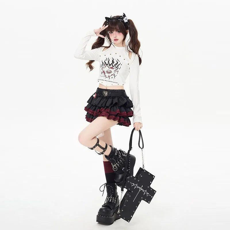 Y2k Mini Skirts Summer Women Black Gothic A-Line Pleated Skirt Harajuku Vintage 90s Aesthetic Kawaii Skirt 2000s Clothes