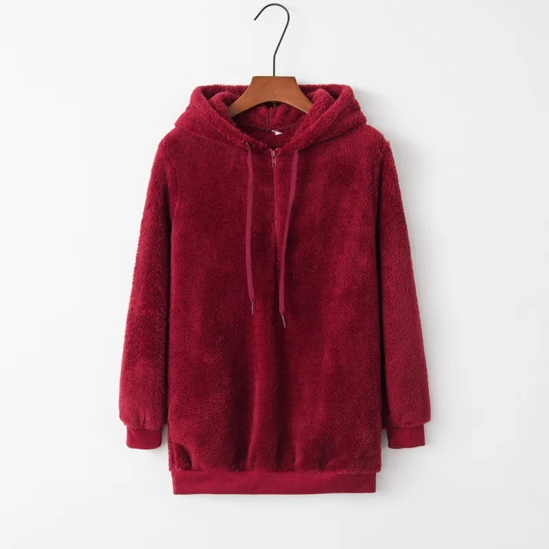Winter Women Sherpa Hoodies Plus size Fleece Hooded Pullover Loose Fluffy Coat Warm Streetwear Hoodies