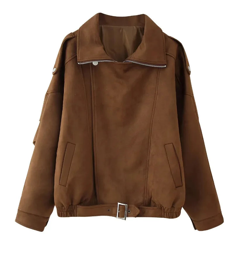 Fashionable Brown Short Loose Women's Jacket Casual Retro Mermaid Style Outerwear Popular Cross-Border Sale in 2025