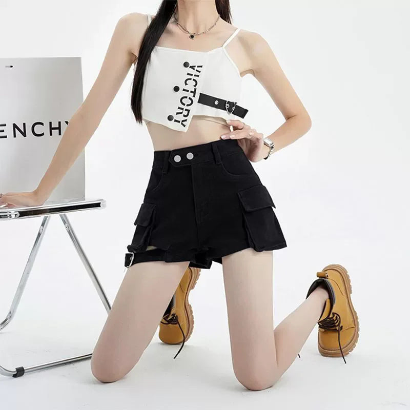 Sexy Fashion Casual Solid Color Jean Shorts Women High Waist Grunge Hot Denim Pants 2000s American Retro Aesthetic Shorts