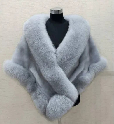 Luxury Faux Fox Fur Cape Cheongsam Wedding Dress Shawl Winter Scarf Graceful Women Banquet Party Cloak Wraps