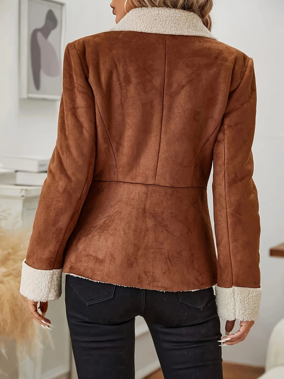 Streetwear Suede Slim Jackets Women Single-Breasted Pockets Long Sleeve Coats Fashion Fall Casual Vintage Elegant Outwears 