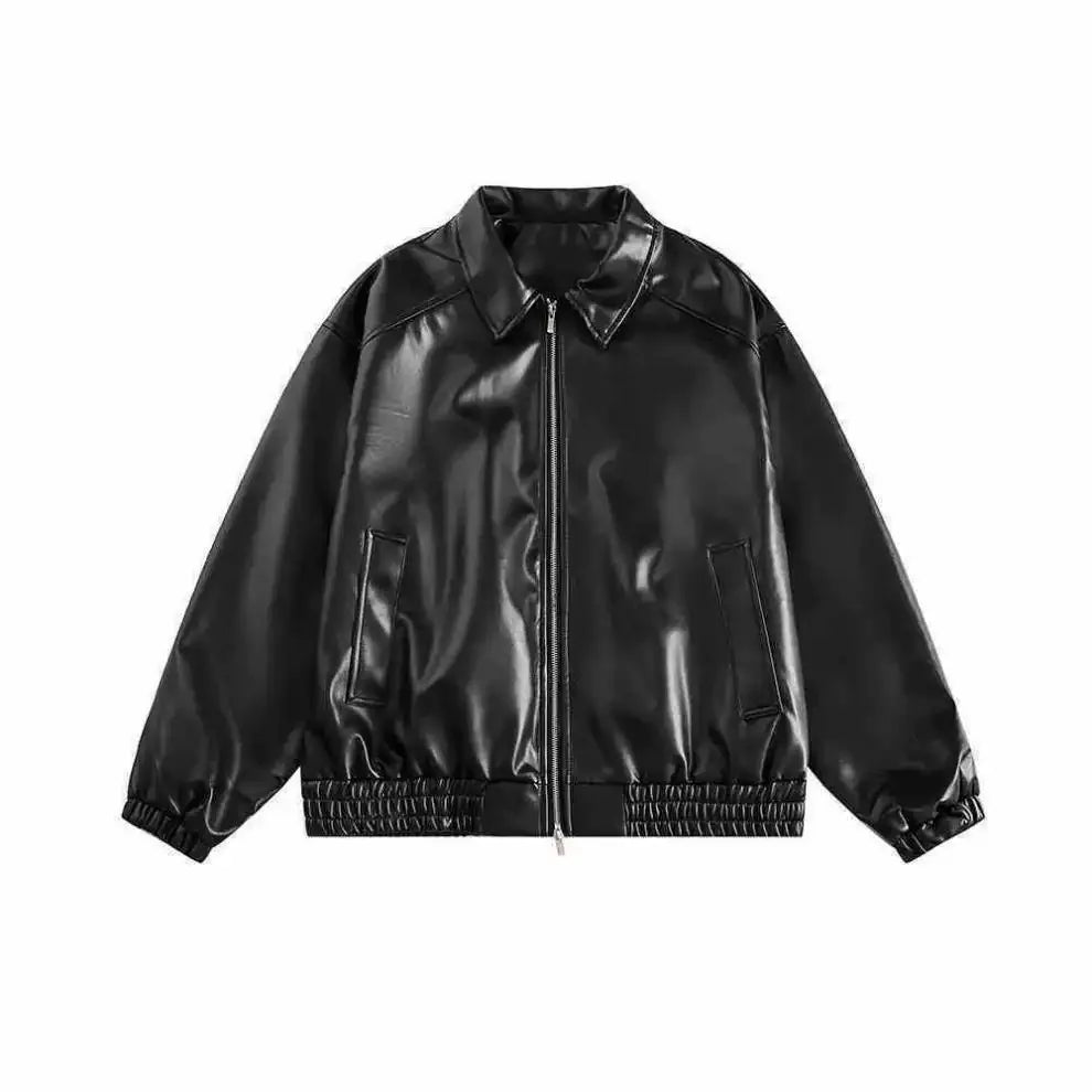Retro Ladies Fashion Zipper Faux Leather Jacket Spring Autumn Women Long Sleeves Leather Coat Female PU Leather Outwear