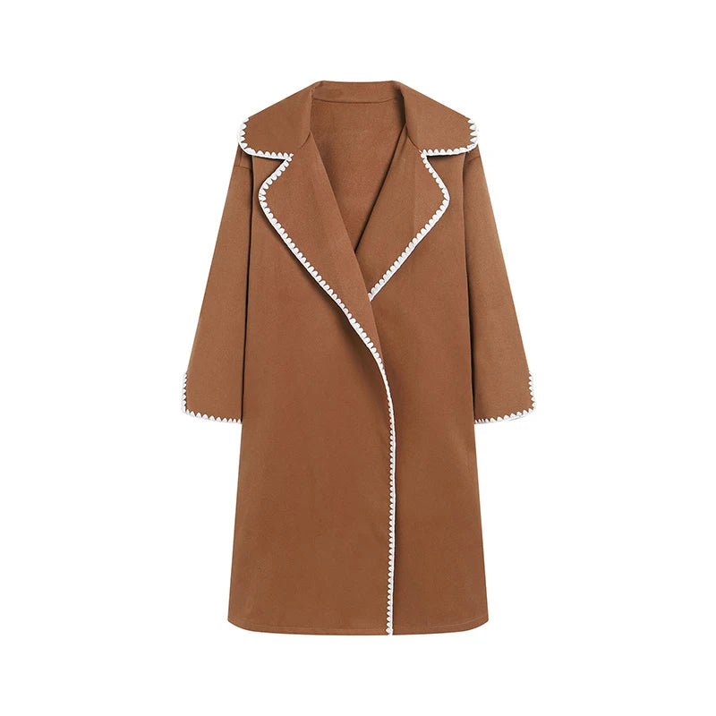 Autumn Winter Blends Trench Windbreak Women Clothing Double-sided Woolen Long-sleeved Woven Lapel Long Coat Loose Trench Coat