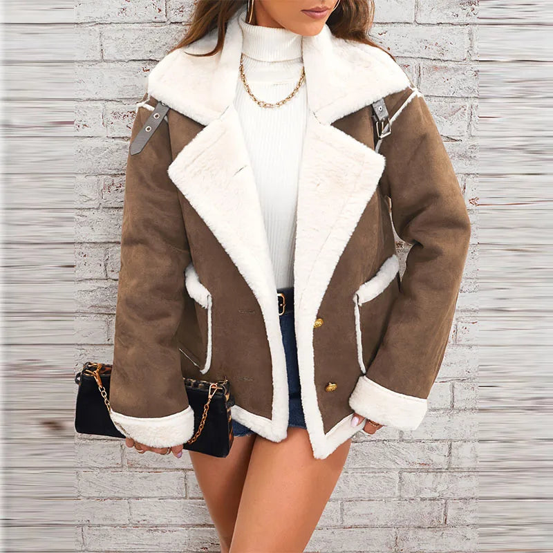 Women's New Fashion Lapel Plush Jackets Winter Thickened Faux Fur Fleece Warm Jacket Coats Fashion Casual Loose Overcoat
