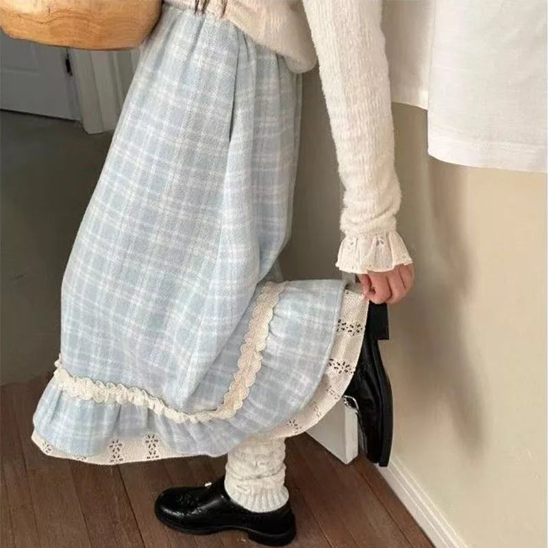 Blue Plaid A-Line Maxi Skirt