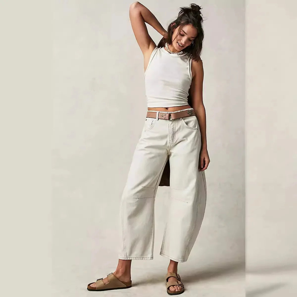 Retro Spliced washed High Waist Jeans for Women Simple Versatile Wide-leg Jean Hip-hop Harajuku Baggy Women Jeans