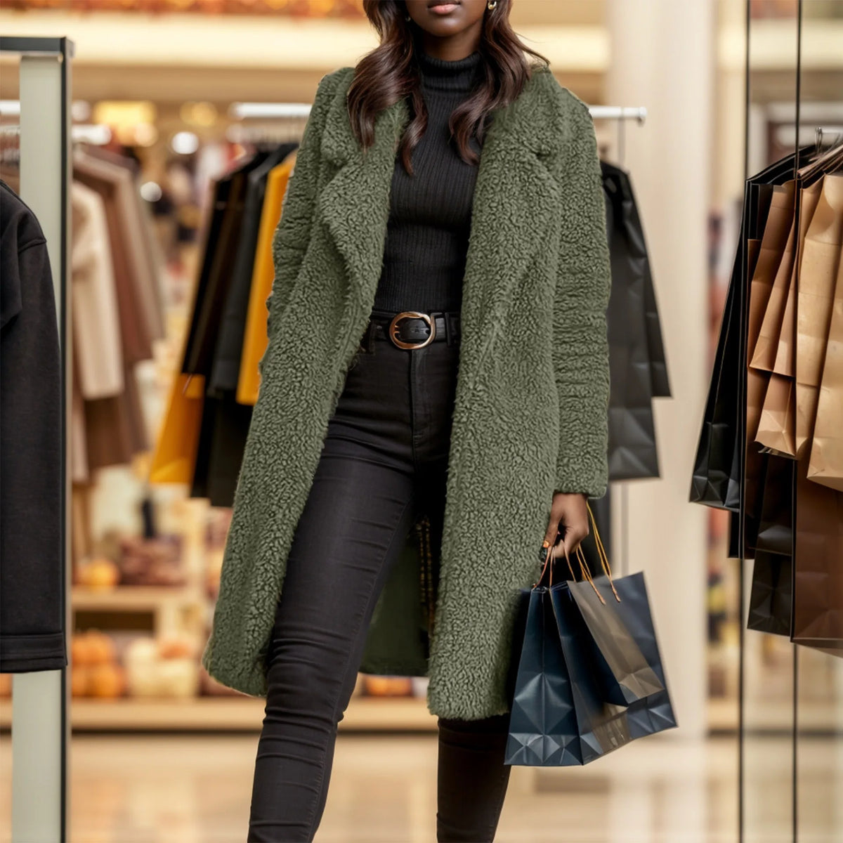 Retro Solid Long Coats Women Elegant Loose Lapel Single Breasted Plush Coat Female Winter Warm Chic Street Overcoats