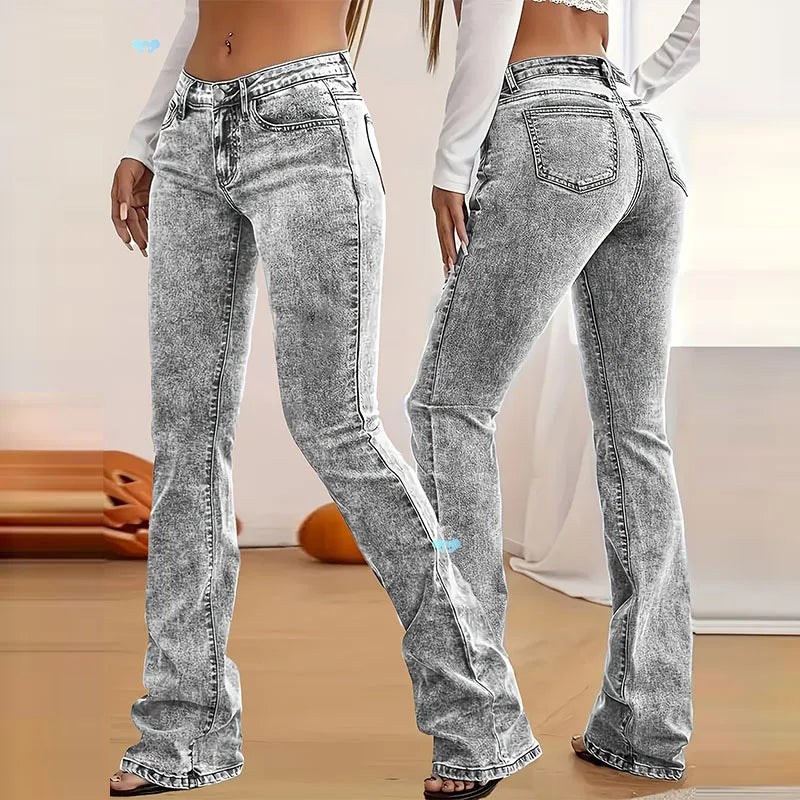 Jeans Women Y2k Jeans Stretch Casual Gray Trousers Slim Fit Flare Pants Versatile Minimalist Long Bottoms Fashion