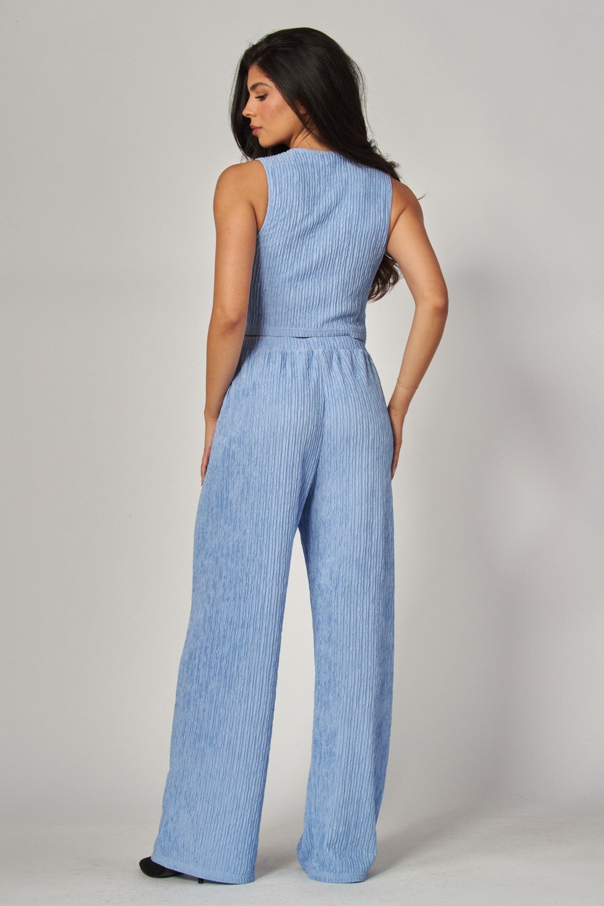 Plissé Waistcoat & Wide-Leg Pants Set