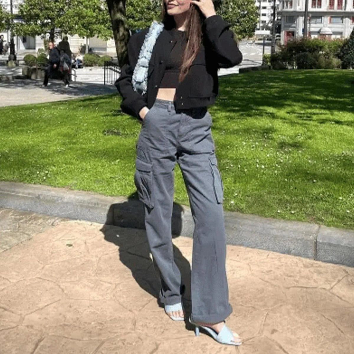 Adjustable High-Waist Cargo Pants
