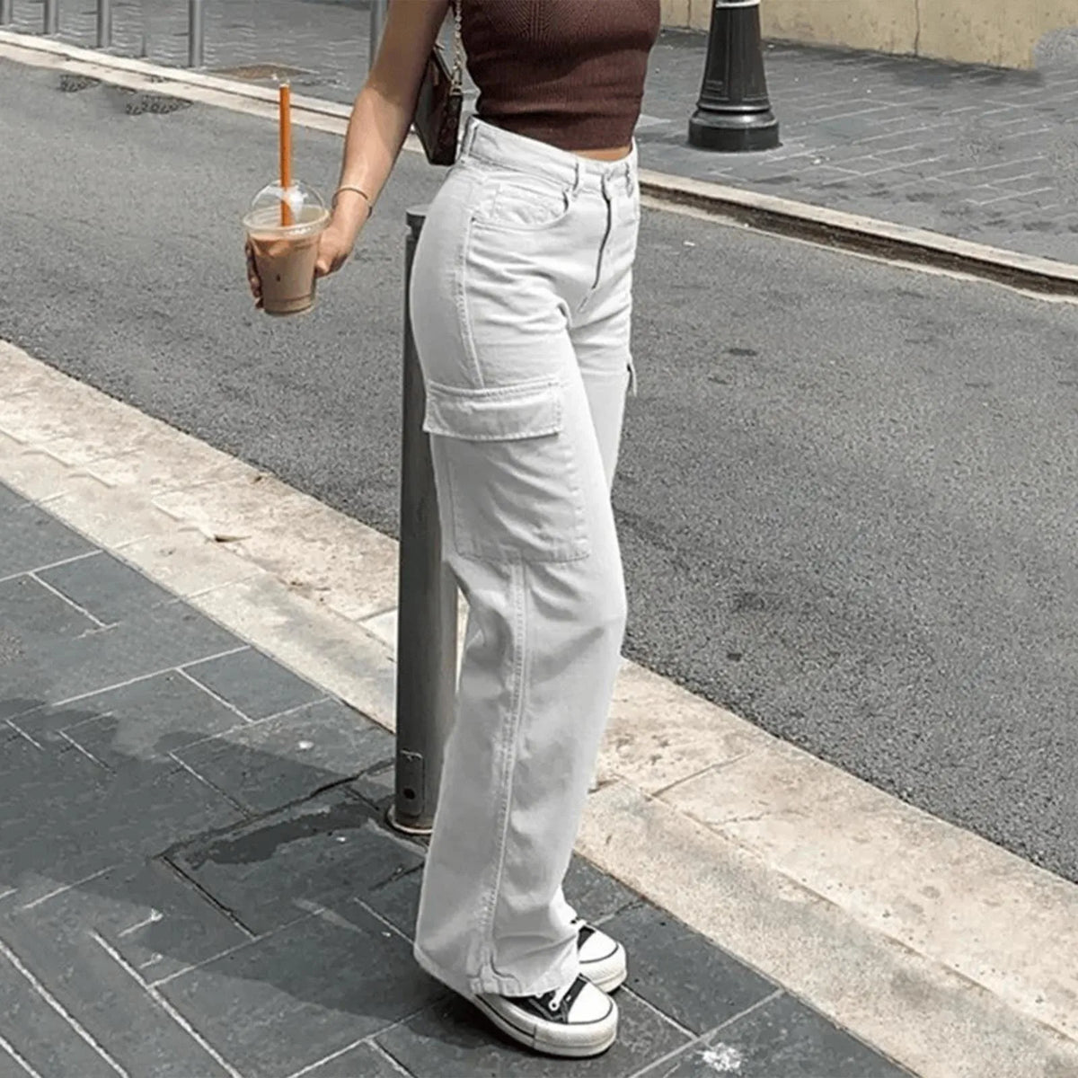 Adjustable High-Waist Cargo Pants