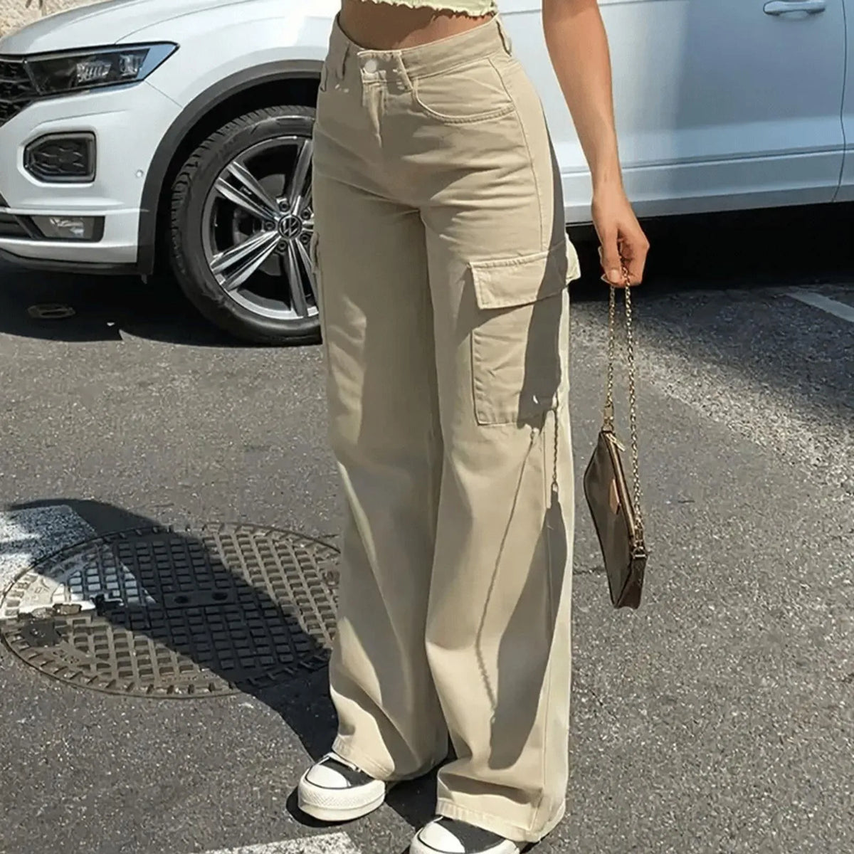 Adjustable High-Waist Cargo Pants
