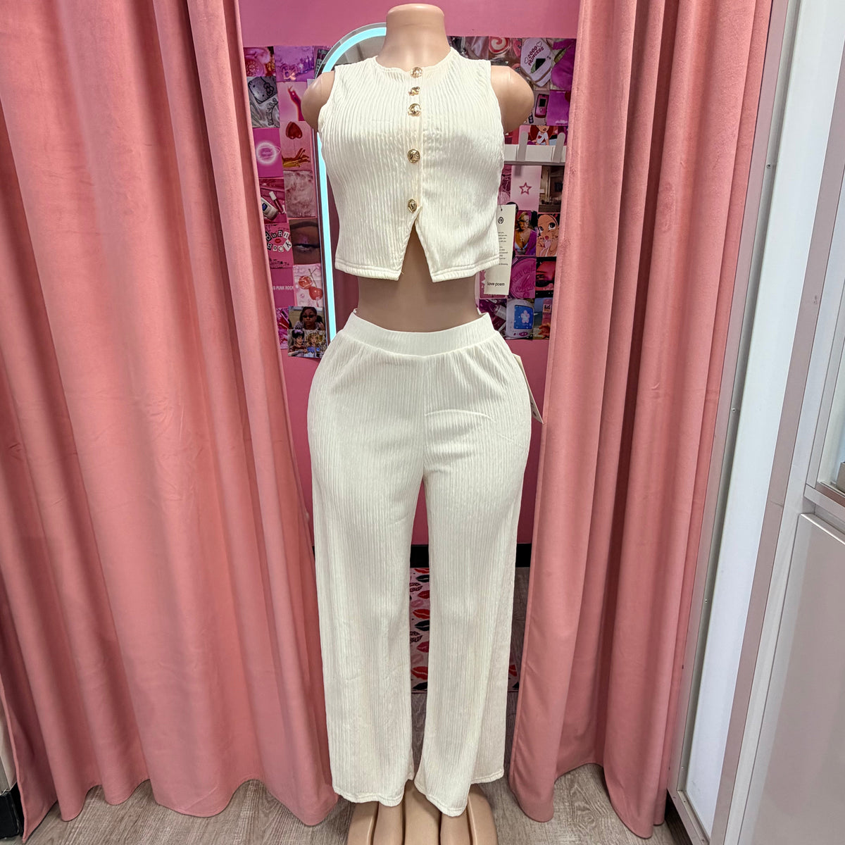 Plissé Waistcoat & Wide-Leg Pants Set