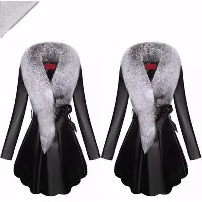 Faux Fur Coat Women Winter Female Sheepskin Coats Pure Color Faux Fox Fur Collars Snap Fastener Furs