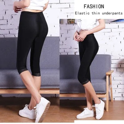 women summer knee length capris lady slim fitted skinny lace short legging big size Mujer Shiny trouser