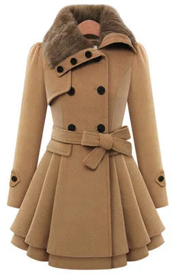 Women's Winter Slim Long Wool Sherpa Coat Double Breasted Padded Korean Cashmere Coat England Style Trench