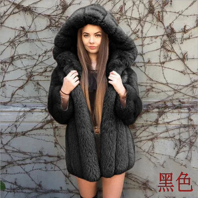 Faux Fur Coat Women Hooded Winter Casual Teddy Coat Autumn Pockets Fur Jacket Fleece Fluffy Overcoat Outwear