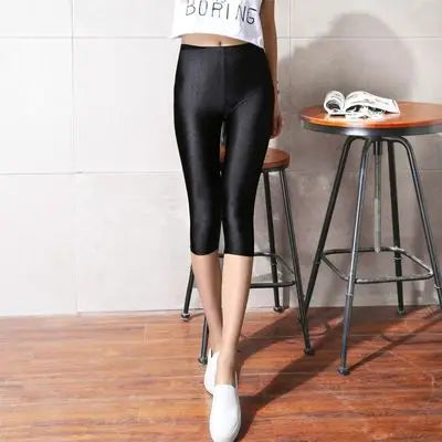 women summer knee length capris lady slim fitted skinny lace short legging big size Mujer Shiny trouser