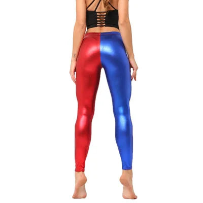 Ladies Silver Metallic Shiny Laser Leather Leggings Women Candy Color