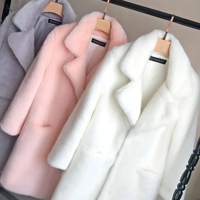 Lmitation Mink Plush Fur Coat Female 2021 Winter Thick High End Rex Rabbit Hair Fur Coats Plus Size Warm Women Faux Fur Coats