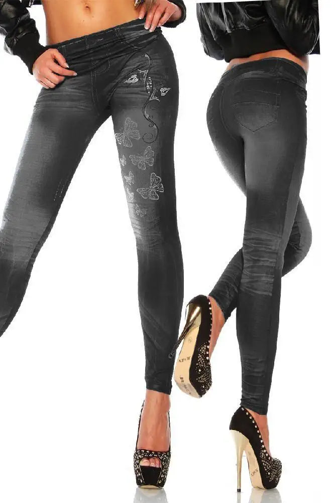 Women New Fashion Classic Stretchy Slim Leggings Sexy Imitation Jean Skinny Jeggings Skinny Pants Big Size Bottoms Hot Sale