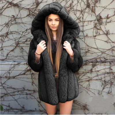 Faux Fur Coat Women Hooded Winter Casual Teddy Coat Autumn Pockets Fur Jacket Fleece Fluffy Overcoat Outwear