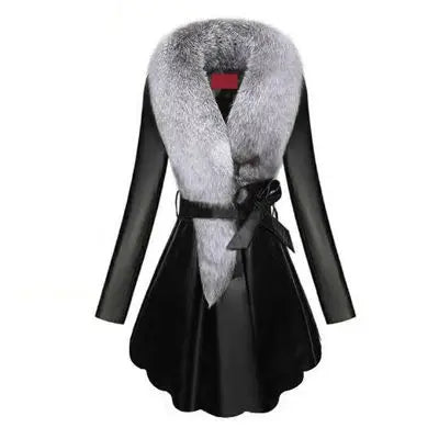 Faux Fur Coat Women Winter Female Sheepskin Coats Pure Color Faux Fox Fur Collars Snap Fastener Furs