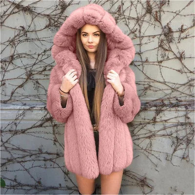 Faux Fur Coat Women Hooded Winter Casual Teddy Coat Autumn Pockets Fur Jacket Fleece Fluffy Overcoat Outwear