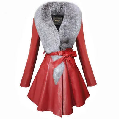 Faux Fur Coat Women Winter Female Sheepskin Coats Pure Color Faux Fox Fur Collars Snap Fastener Furs