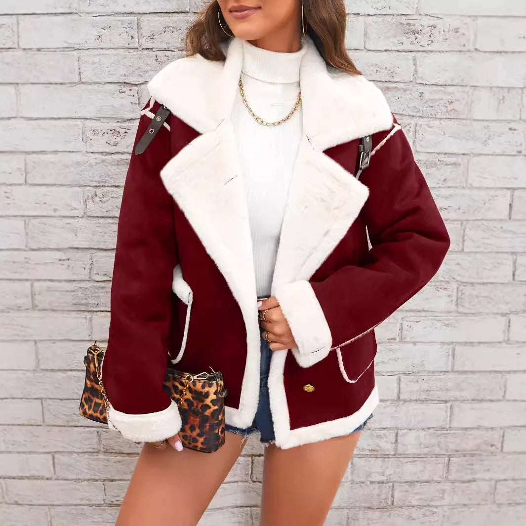 Women's New Fashion Lapel Plush Jackets Winter Thickened Faux Fur Fleece Warm Jacket Coats Fashion Casual Loose Overcoat