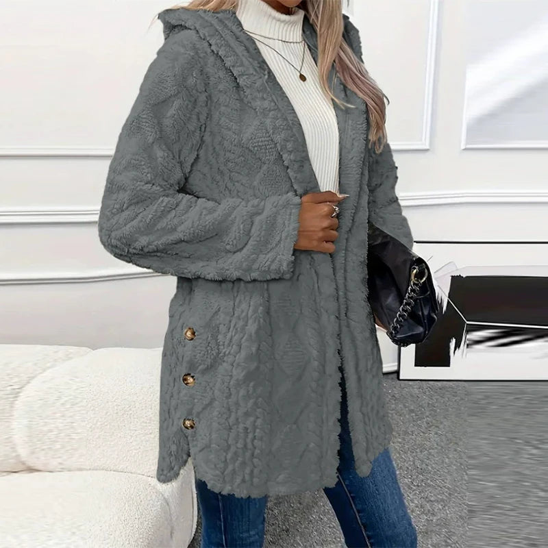 Knit Button Up Hooded Sweater Warm Winter Fall Plain Color Long Sleeve Casual Cardigan With Button