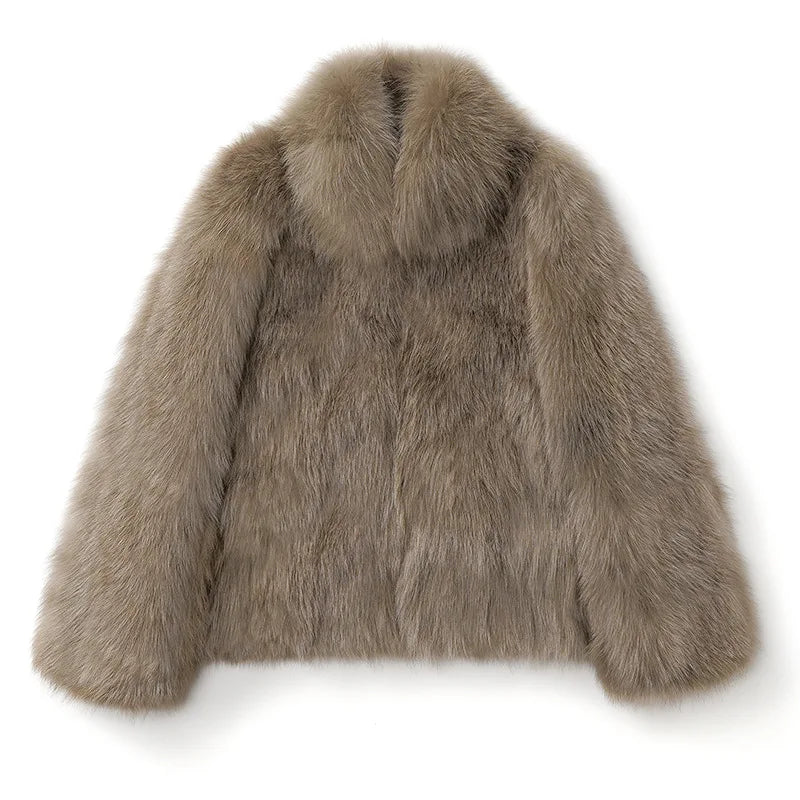 New Imitate Fox Hair Environmental Protection Fur Autumn/Winter Stand Collar Short Fur Coat Women's Thick Warm Jacket Brown