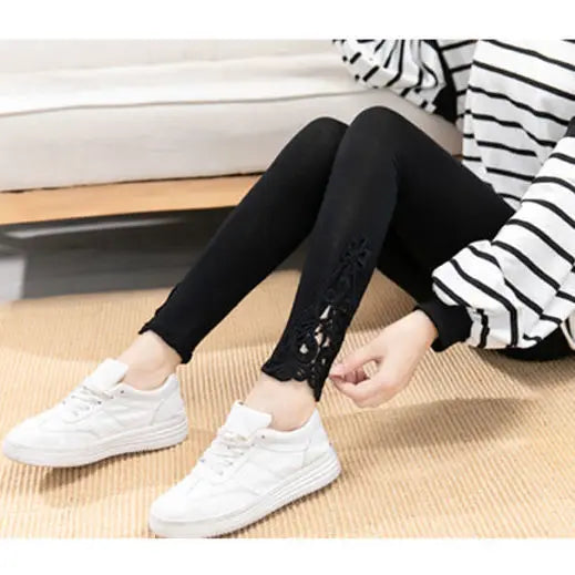Women Fashion Solid Contrast Lace Skinny Leggings Ultra-Comfortable All-Season Essential for Women Womens Clothing