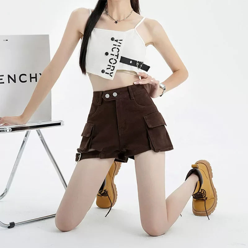 Sexy Fashion Casual Solid Color Jean Shorts Women High Waist Grunge Hot Denim Pants 2000s American Retro Aesthetic Shorts