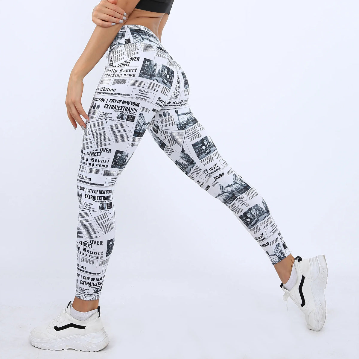 Newspaper Leggings Women Tattoo Pants Newspaper Fitness Workout 3D Print Sportswear Sexy Women Pants Leggings Soft Body Shape