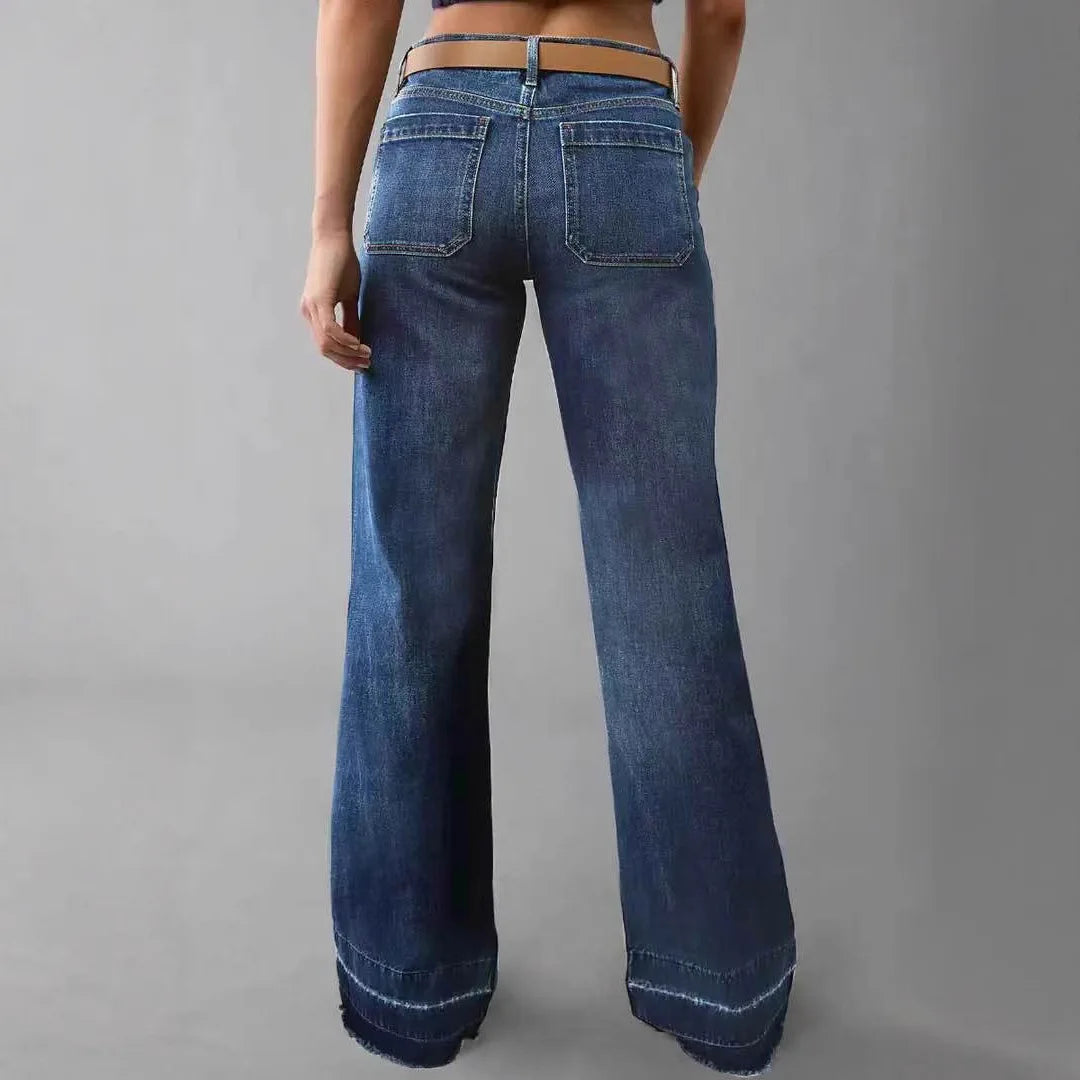 Women Casual Plus Size Wide Leg Jeans High Waist Button Washing Vintage Denim Trousers Pants Harajuku Pockets Autumn Jeans