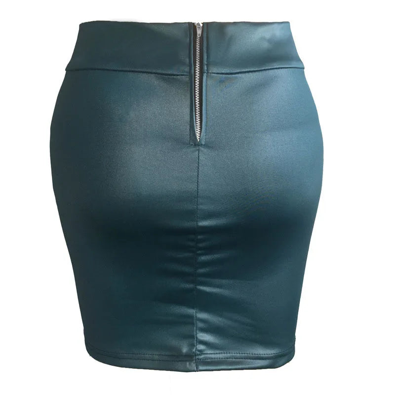 Women Mini Skirt Solid Color High Waist Slim Fit Skinny Matte Faux Leather Cozy Commuter Bodycon Skirt Streetwear