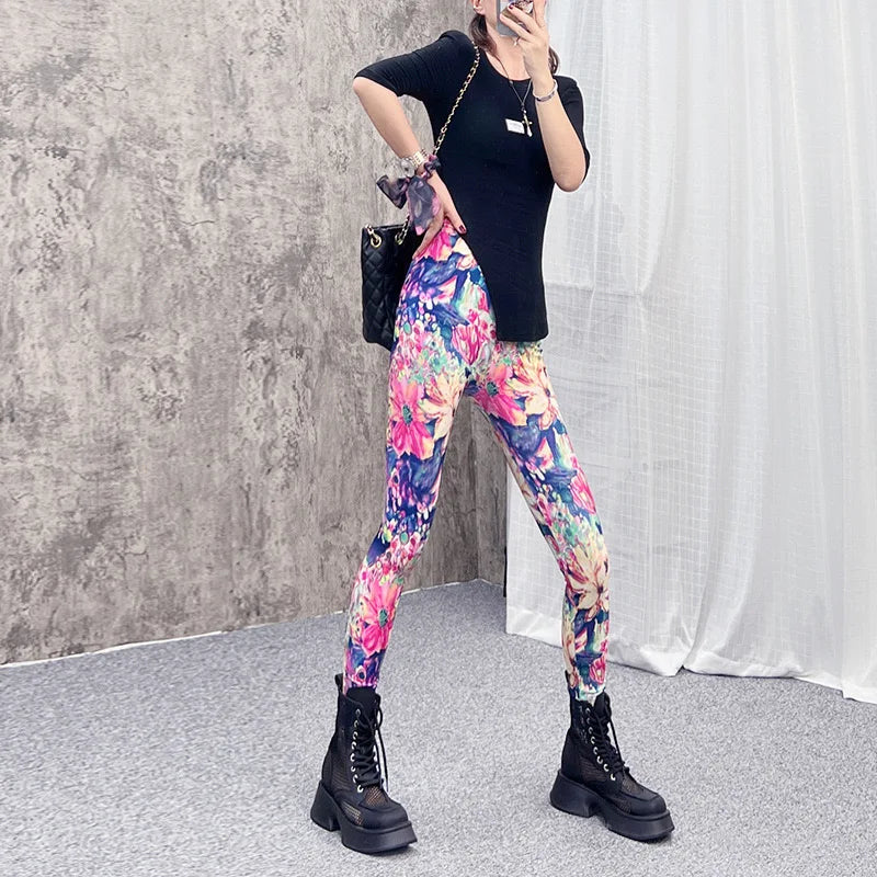 Hot New Spring Legging National Ethnic Style Retro Graffiti Paintings Printing Flowers Trousers Printed High Elasticity Leggings
