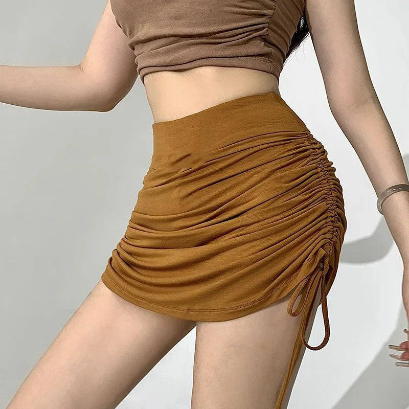 Drawstring Denim Mini Skirt