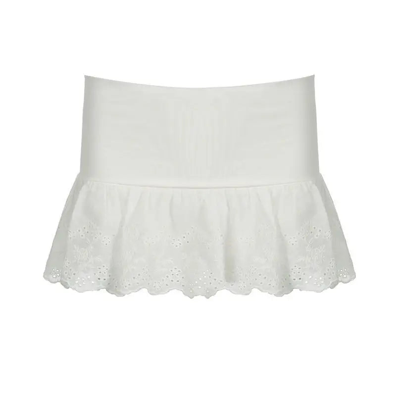 Summer Kawaii White Ruflles Skirt Women Fashion Slim Fit Mini Skirts Giris Y2k All Match Elastic High Waist Black Faldas