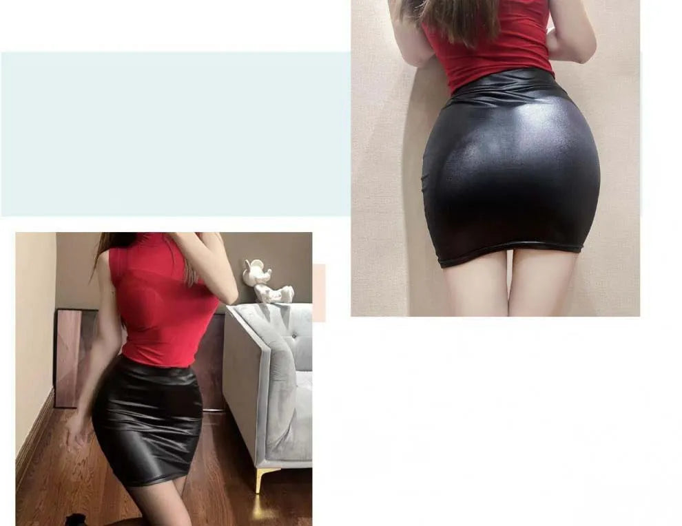 BEAUTY CLOSET COLLECTION  -  Black Slim Imitation Leather Sexy Skirt