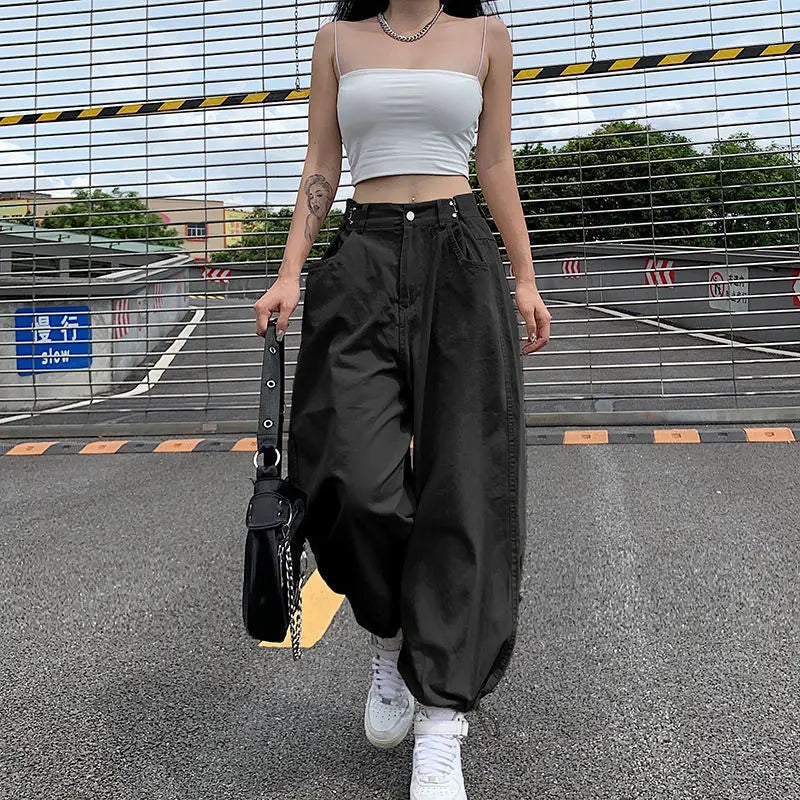 Style Loose Denim Leg Pants Women's High Waist Harun Leggings Straight Thin Korean Fashion Women Clothing Y2k Pants