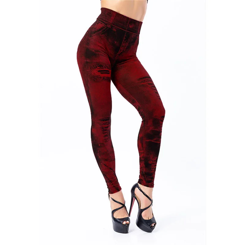 Women Imitation Jeans Stretch Leggings Fashion Sexy Slim Push Up Lady Gym Leggings Causal Simple High Waist Streetwear Leggings