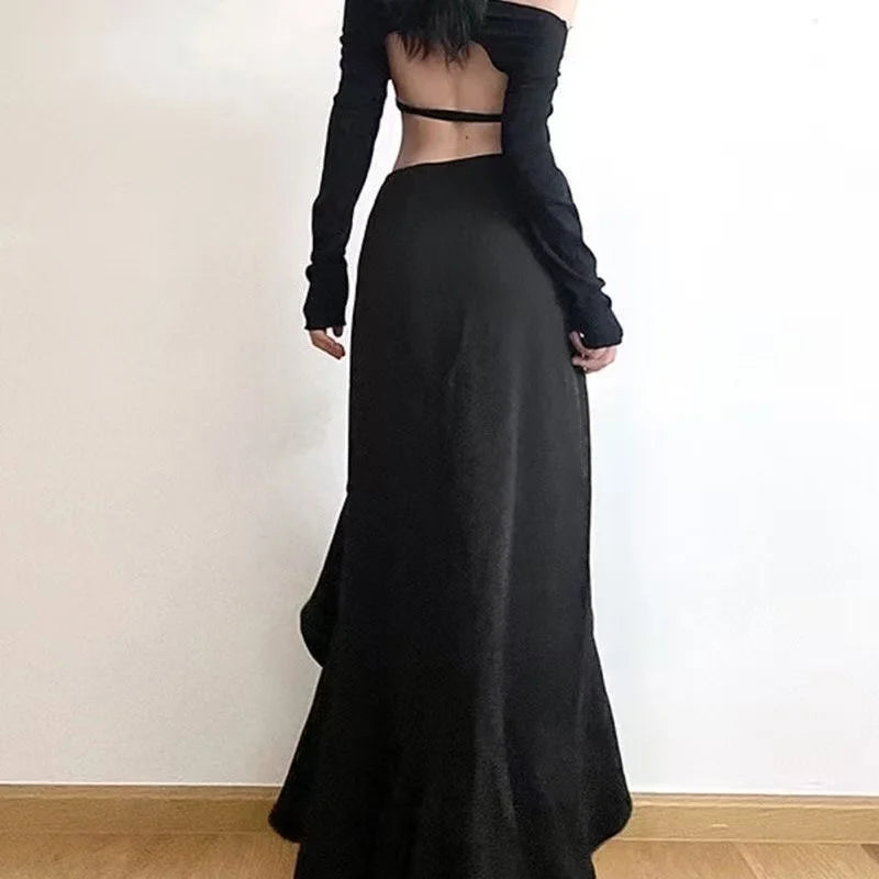 Asymmetric Ruffle Maxi Skirt