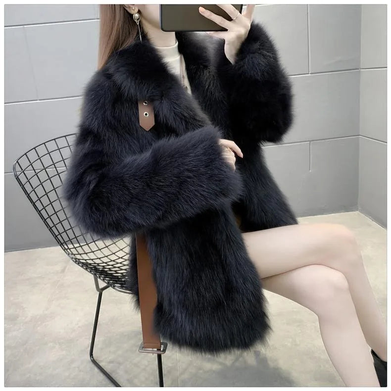 Fashion Fluffy Furry Faux Fur Jacket Women Winter Shaggy Overcoats Thick Warm Long Fox Fur Coat Outerwear