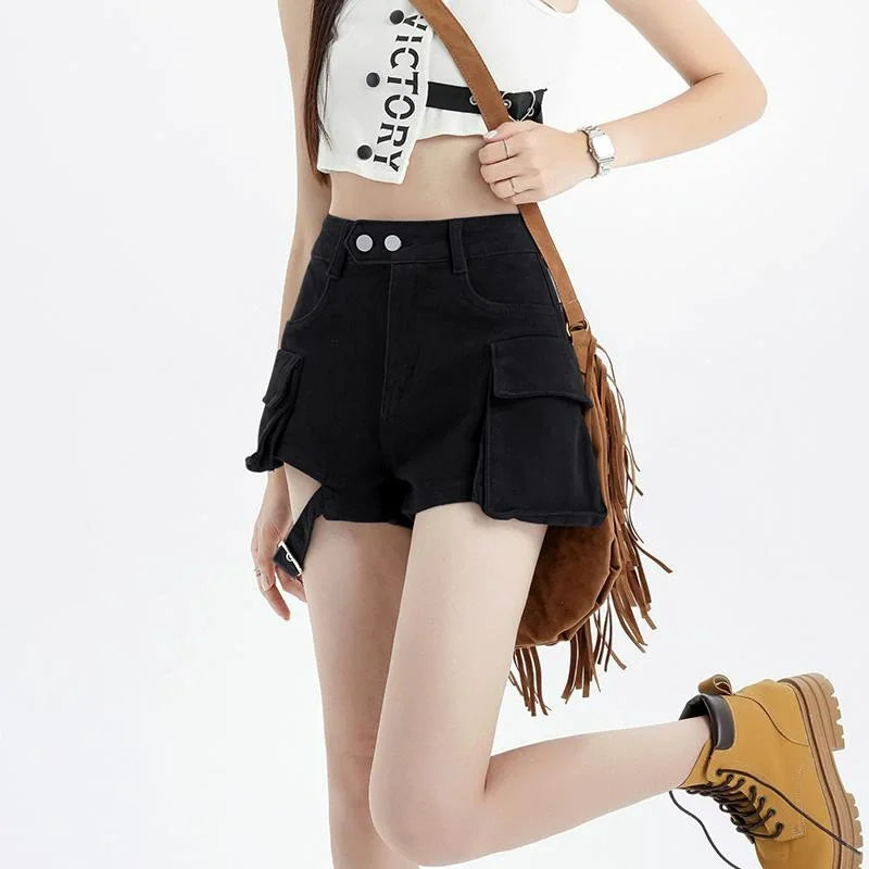 Sexy Fashion Casual Solid Color Jean Shorts Women High Waist Grunge Hot Denim Pants 2000s American Retro Aesthetic Shorts