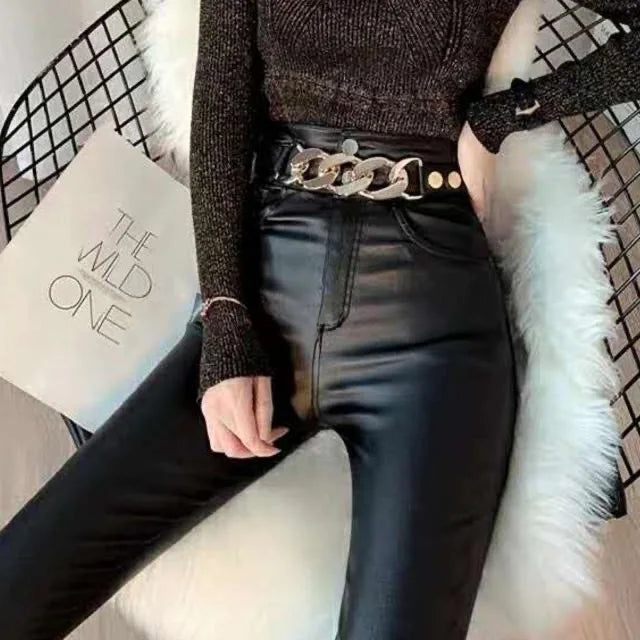 Sexy y2k streetwear black leather pants women goth clothes high waist fashion casual pants vintage lace up PU trousers hot