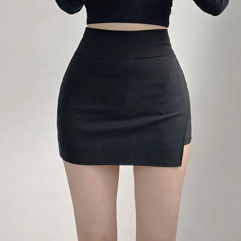 Black Mini Skirts Women Irregular Side Slits High Waist A Line Shorts Skirts Summer Korean Fashion Chic Hip Wrap Skirt Female