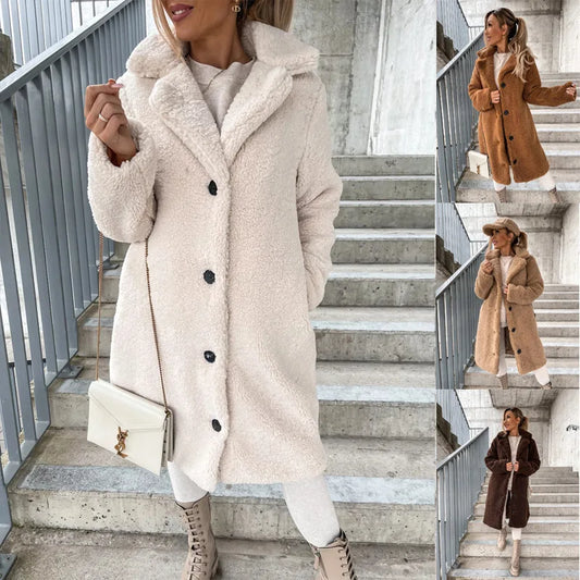 Winter Long Loose Casual Soft Thick Warm Fluffy Black Faux Fur Coat Women Lapel Collar Hairy Furry Fuzzy Overcoat  ﻿